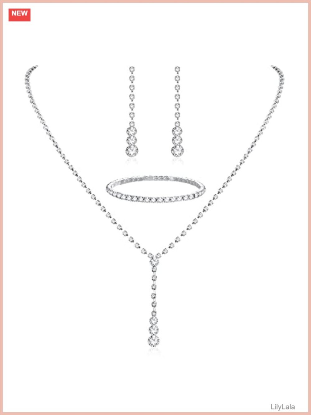 Rhinestone Wedding Jewelry Set Crystal Necklace Bracelet Earrings